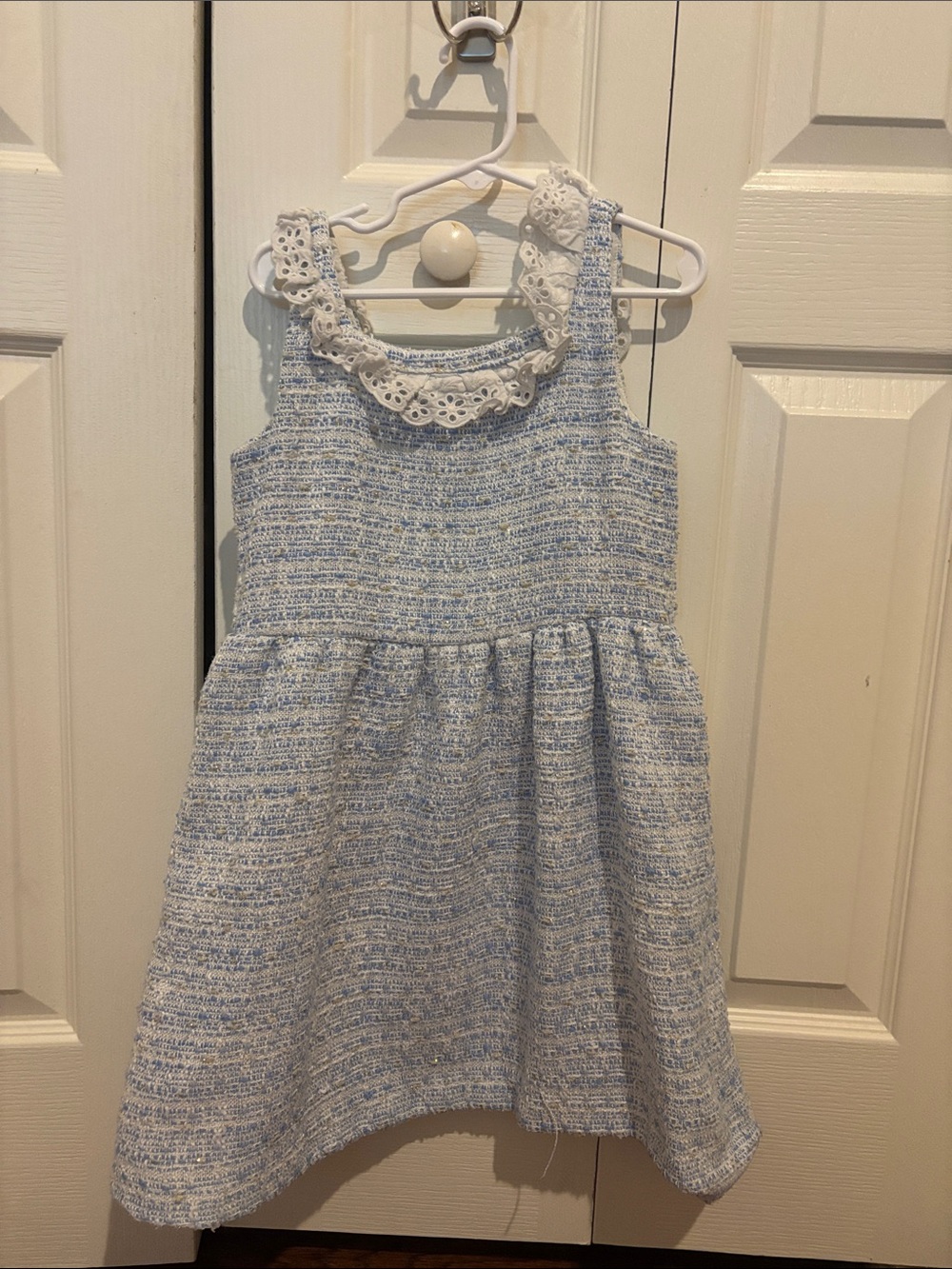 Janie and Jack Light Blue Tweed Dress with White Lace Collar